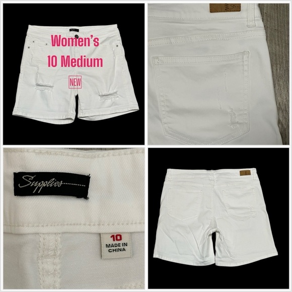 Supplies Pants - Women's Supplies 10 Medium Shorts Jeans Bermuda Destroyed White Denim Stretch